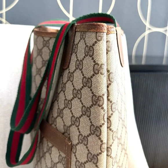 Gucci authentic brown monogram coated canvas tote bag ribbon handles - Picture 11 of 16